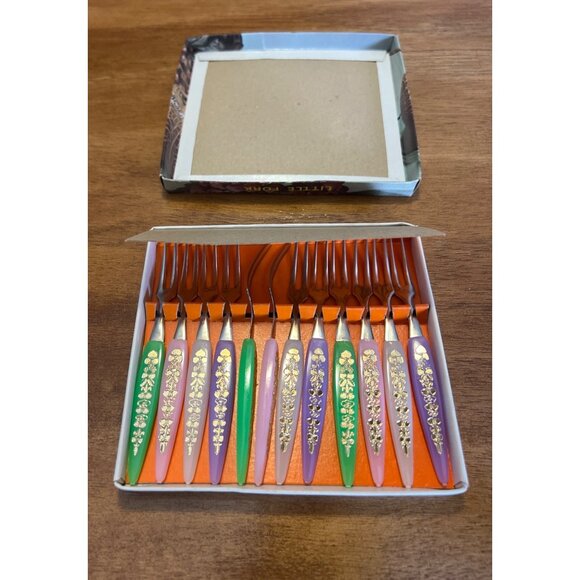 Vintage Little Forks Cocktail Hors D’oeuvre MCM Stainless Steel in Box - Picture 2 of 4